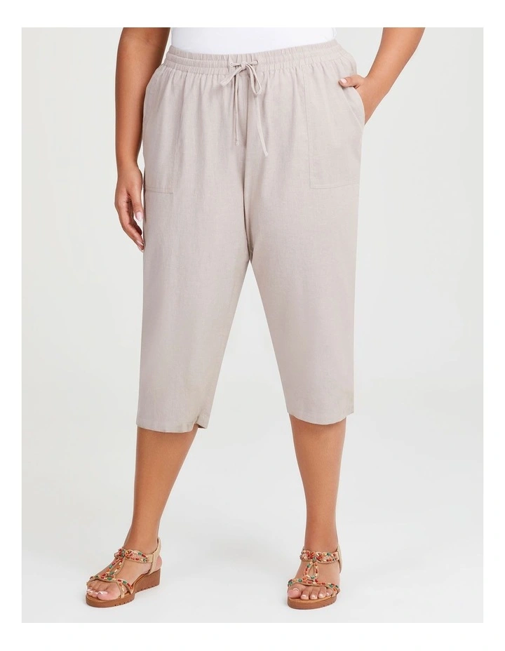 Cotton Linen Culotte Pant in Stone image 1