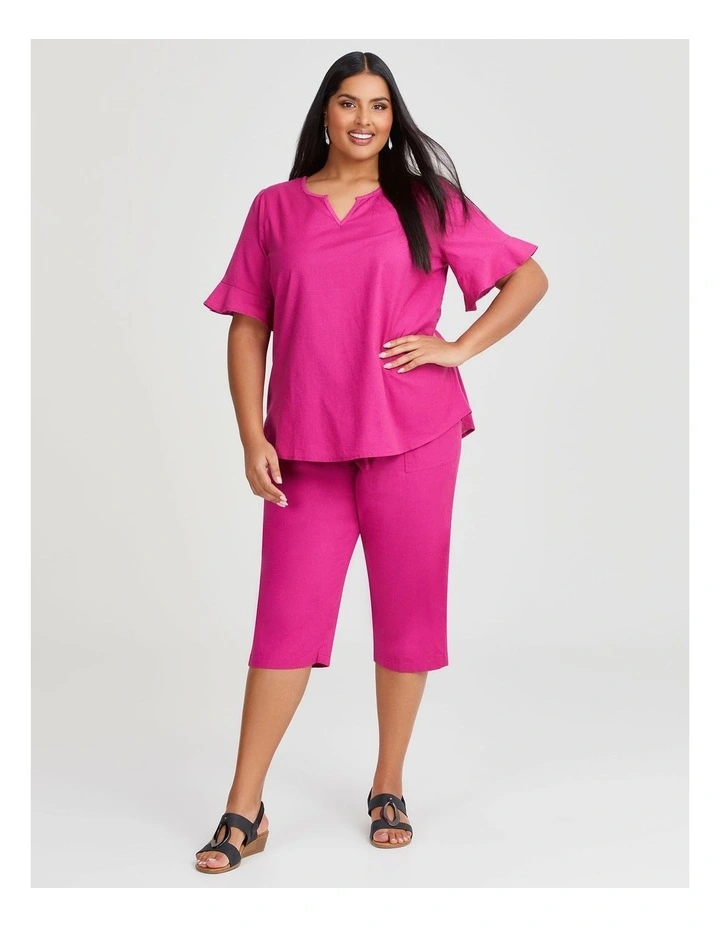 Cotton Linen Culotte Pant in Orchid image 3