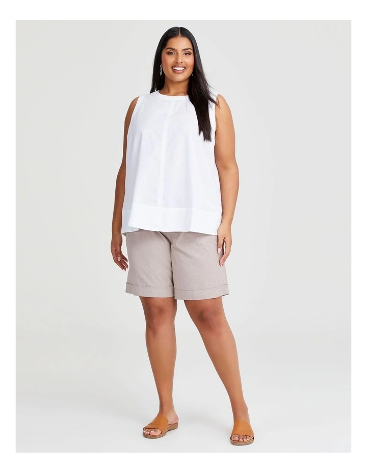 Cotton Linen Bermuda Short in Stone image 3