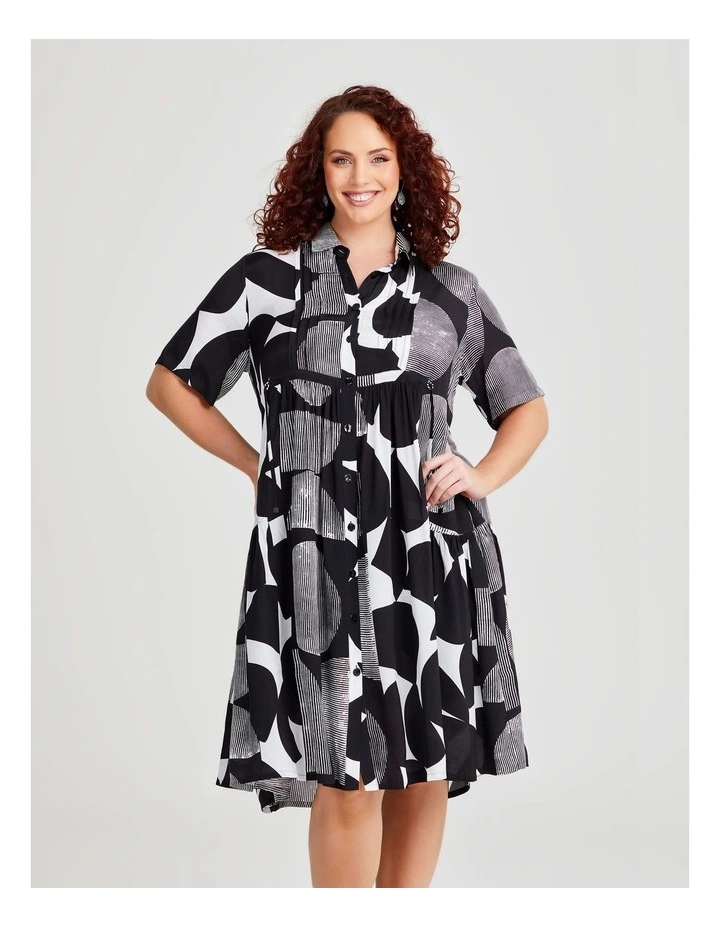 Circulate Natural Shirt Dress in Black/White Print image 3