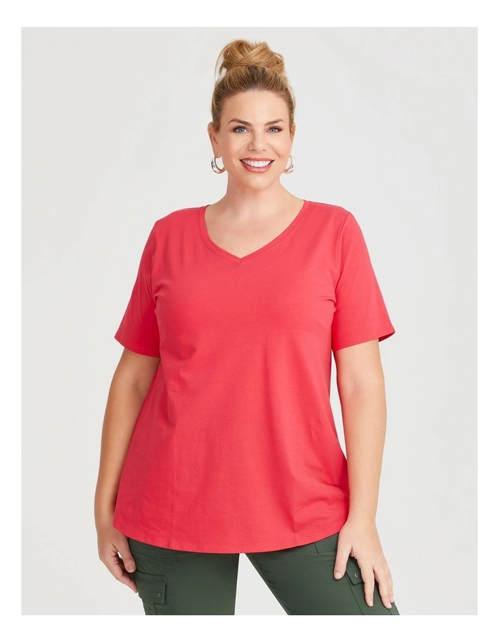 Australian Cotton V-neck T-shirt in Red image 1
