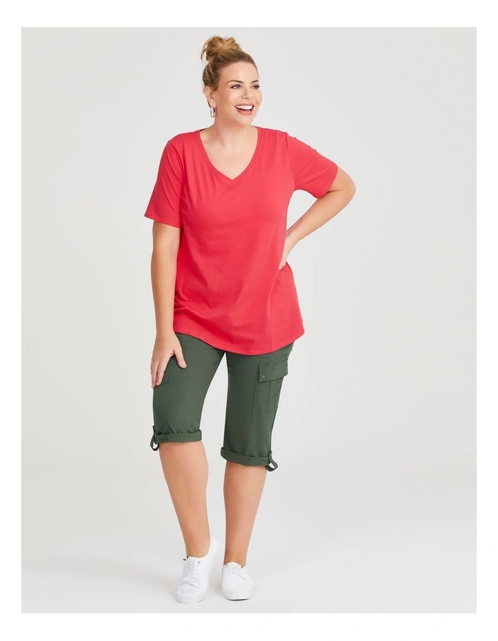 Australian Cotton V-neck T-shirt in Red image 3