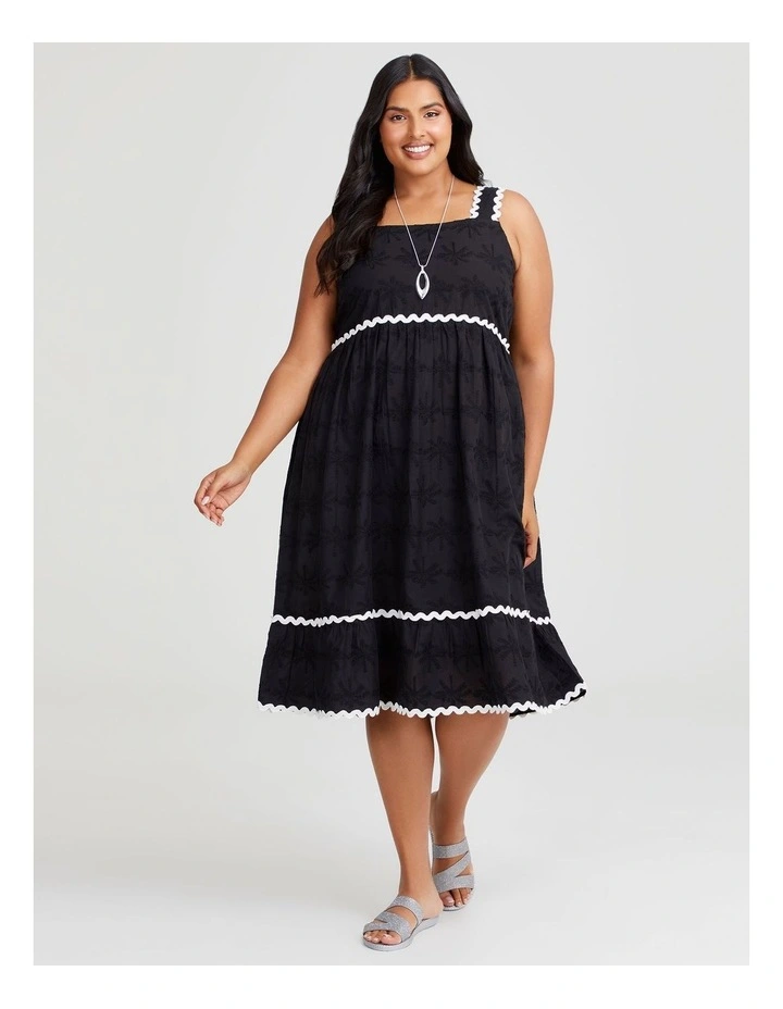 Cotton Embroidered Dress in Black image 1