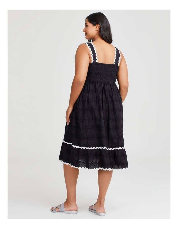 Cotton Embroidered Dress in Black image 2