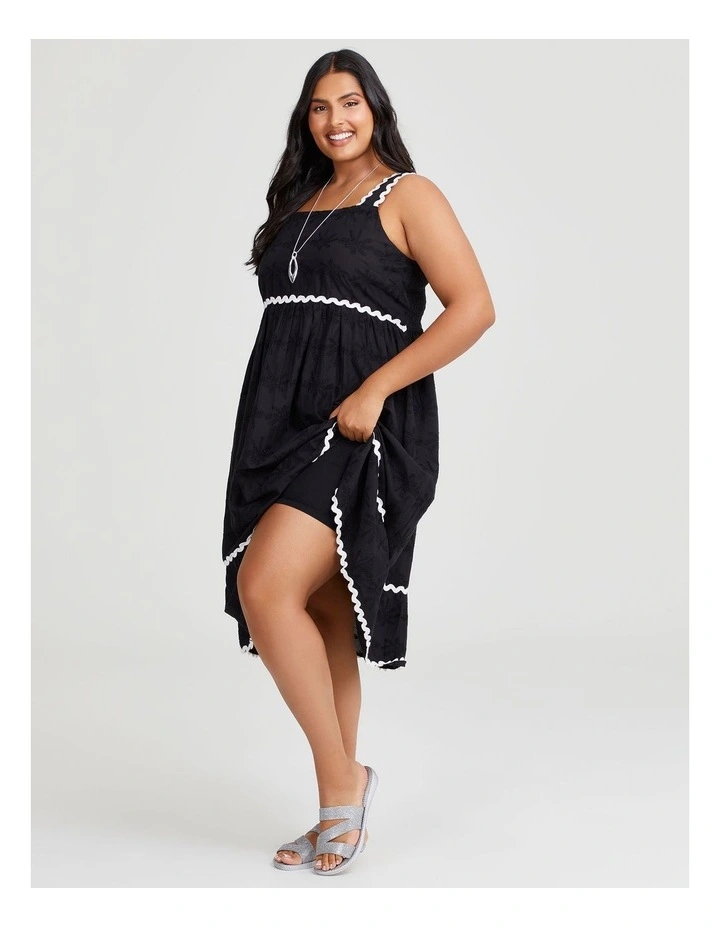 Cotton Embroidered Dress in Black image 3