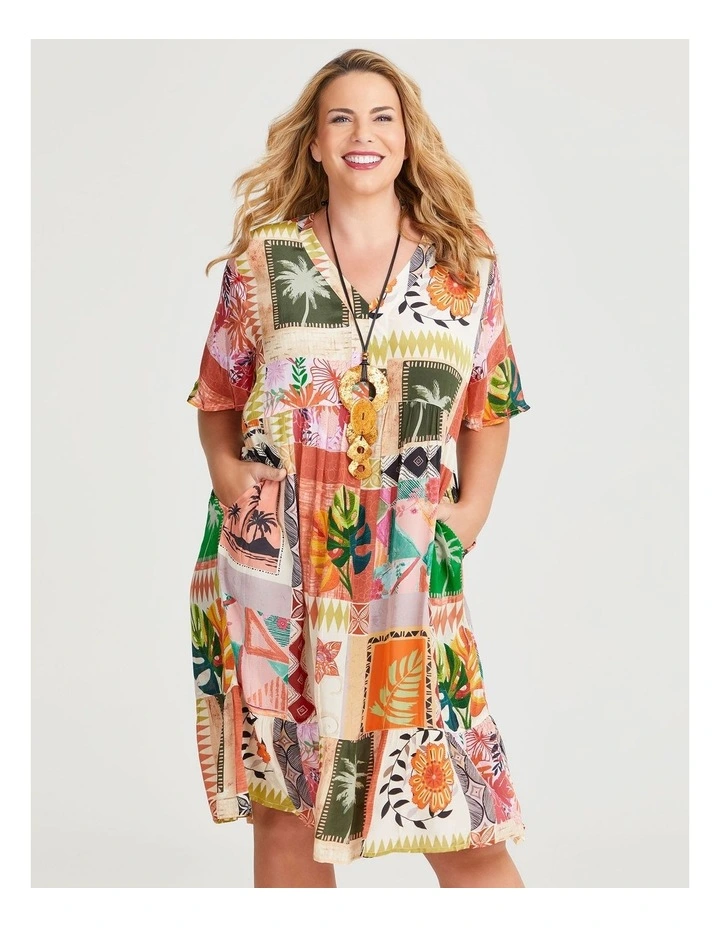 Natural Coastal Cool Dress in Multi image 3