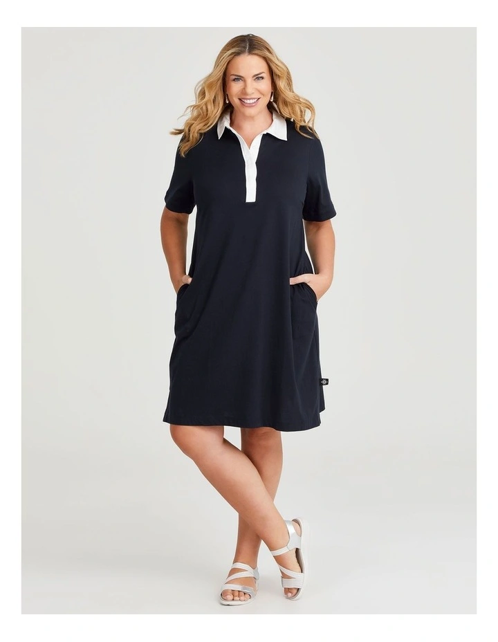 Cotton Polo Dress in Navy image 1