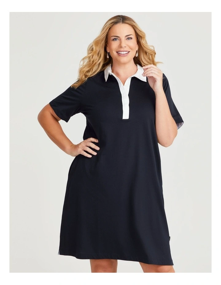 Cotton Polo Dress in Navy image 3