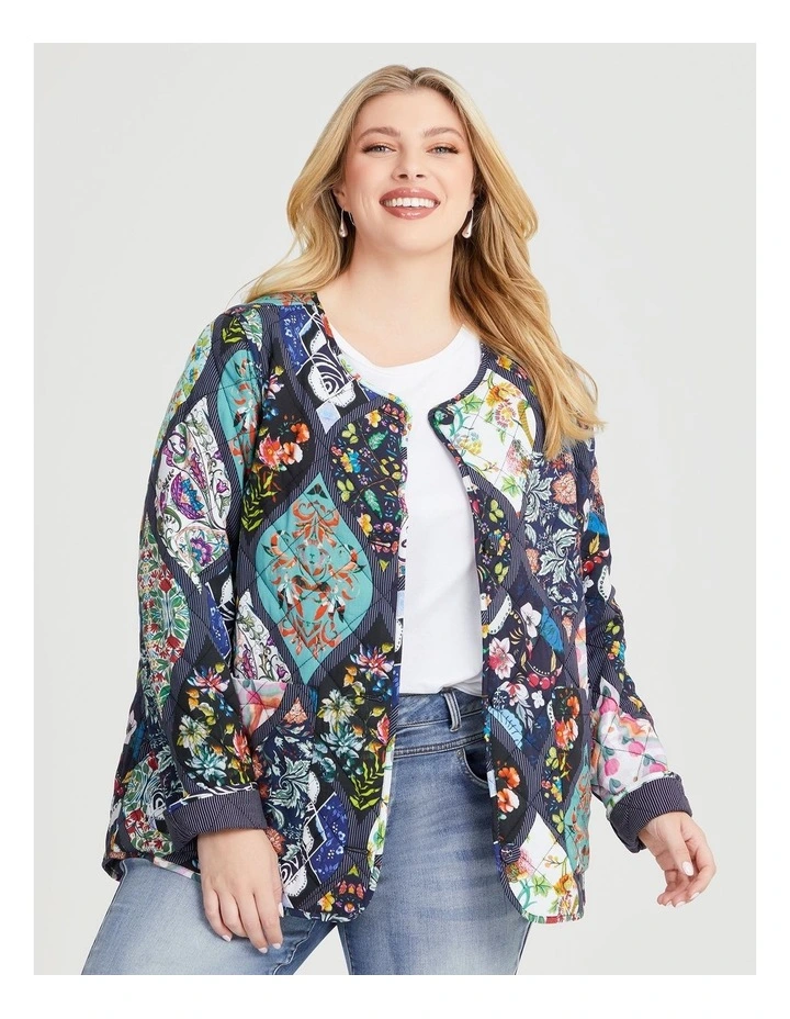 Natural Reversible Quilted Jacket in Multi image 1