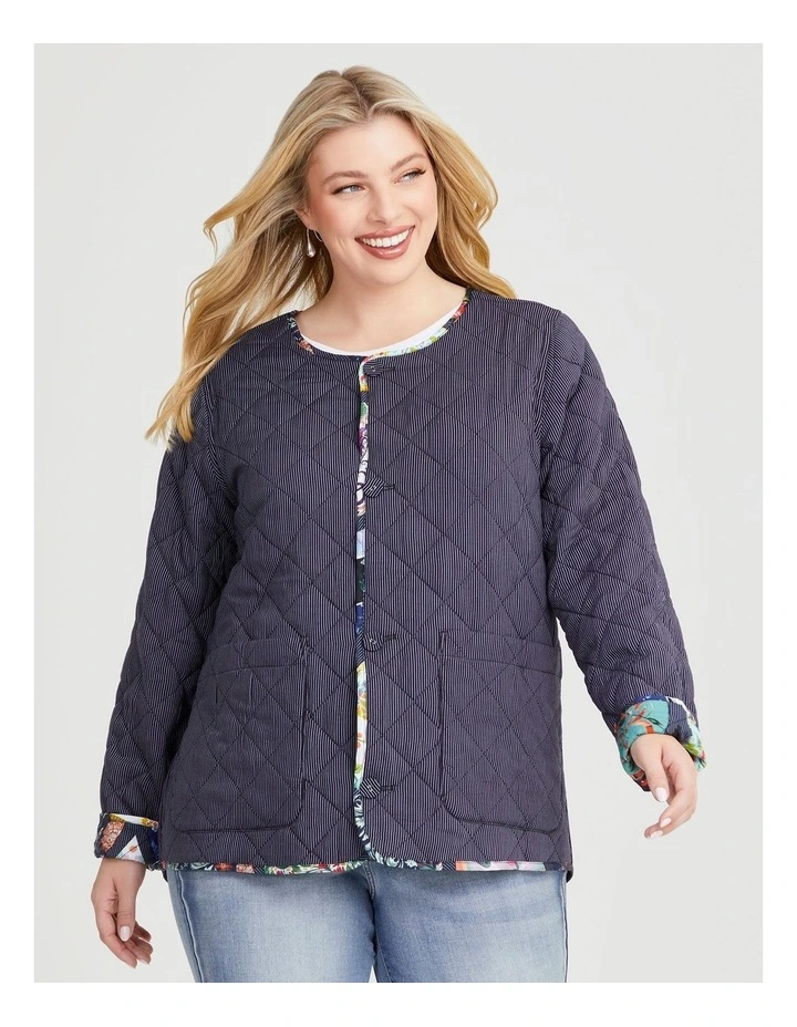 Natural Reversible Quilted Jacket in Multi image 2