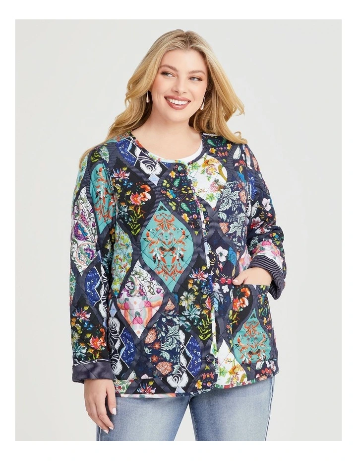 Natural Reversible Quilted Jacket in Multi image 3