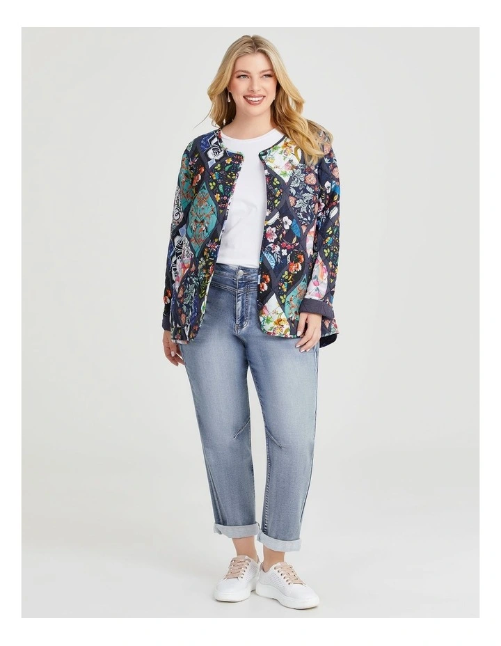 Natural Reversible Quilted Jacket in Multi image 4