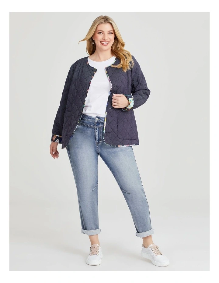 Natural Reversible Quilted Jacket in Multi image 5