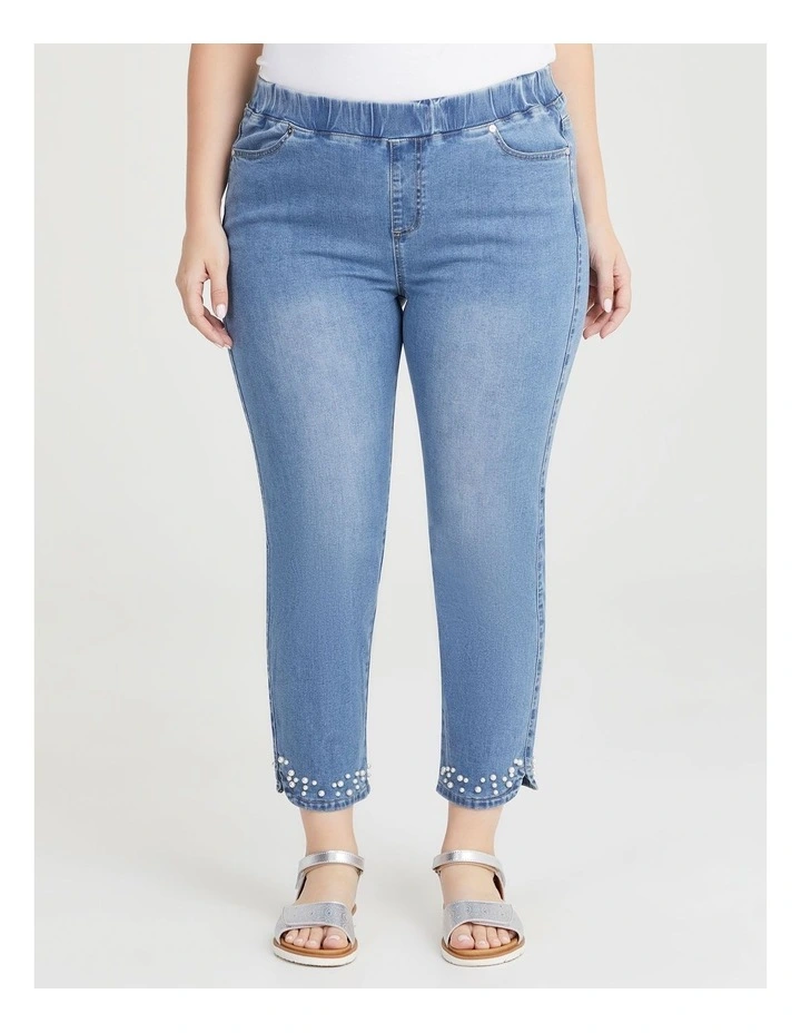 Pearl Crop Denim Jean in Vintage Blue image 1