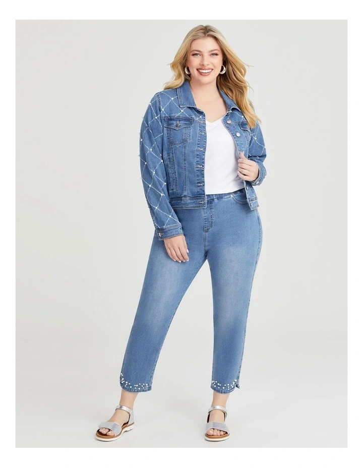 Pearl Crop Denim Jean in Vintage Blue image 4