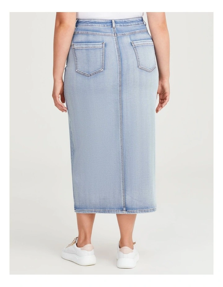 Cotton Blend Denim Maxi Skirt in Light Blue Denim image 2