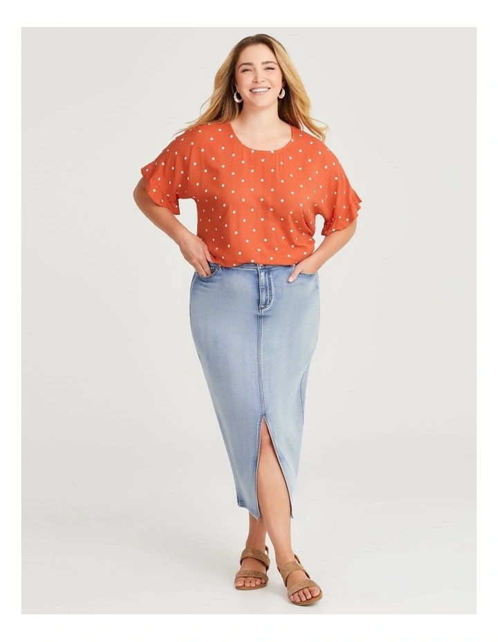 Cotton Blend Denim Maxi Skirt in Light Blue Denim image 3