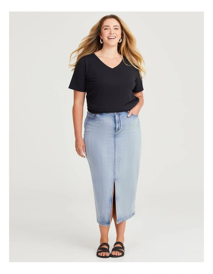 Cotton Blend Denim Maxi Skirt in Light Blue Denim image 4