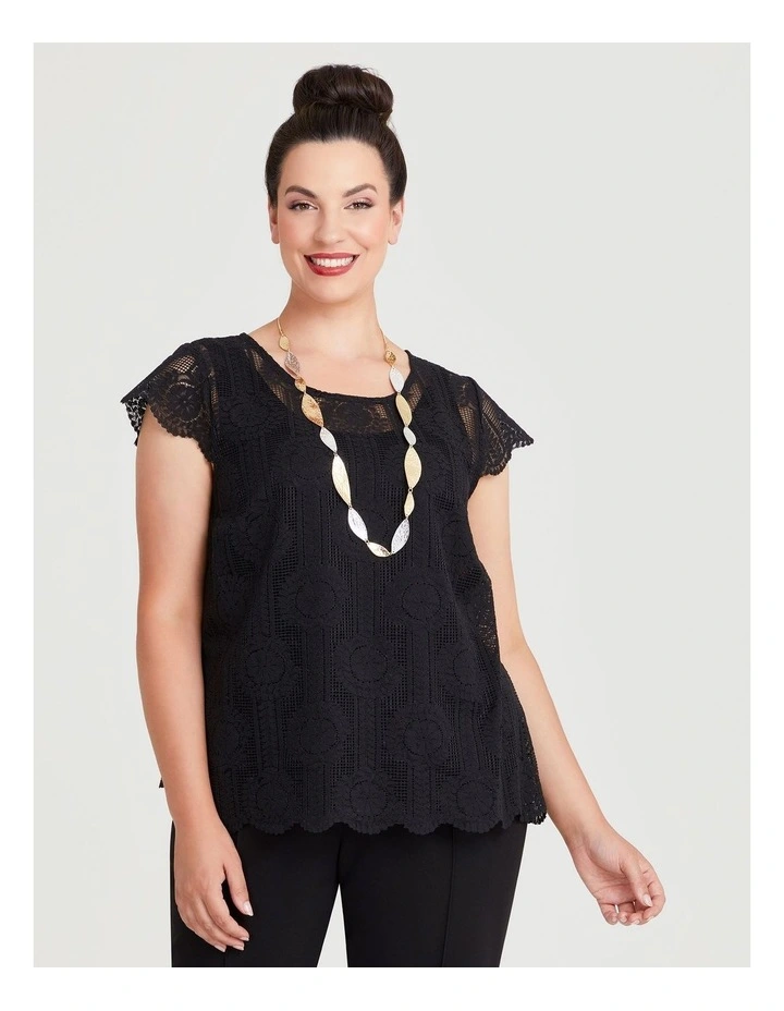 Cristy Short Sleeve Lace Top in Black image 1