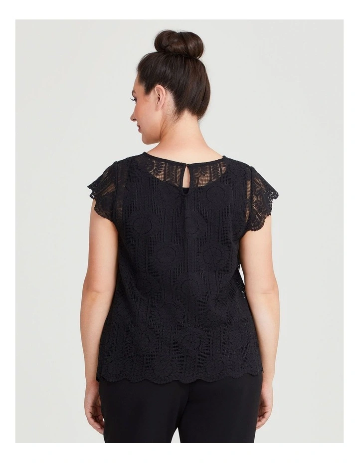 Cristy Short Sleeve Lace Top in Black image 2