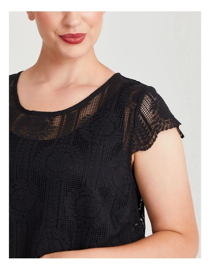 Cristy Short Sleeve Lace Top in Black image 3