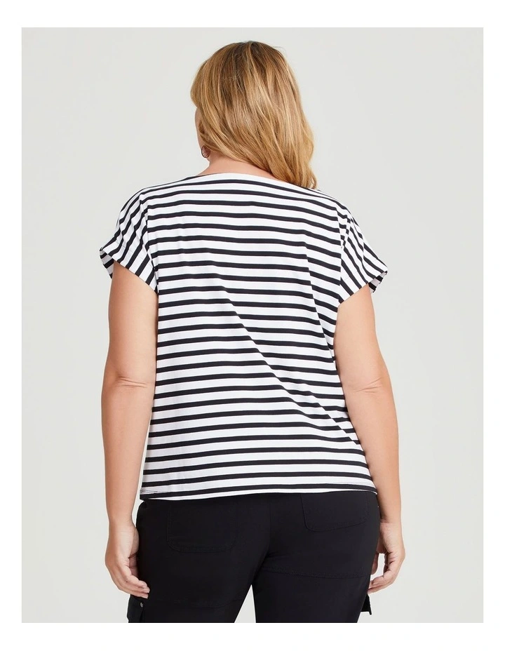 Cotton Drape Waist Stripe Top in Black/Off White image 2