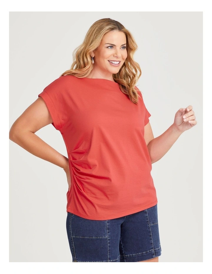 Cotton Drape Waist Top in Teaberry image 1