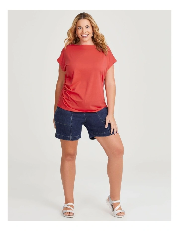Cotton Drape Waist Top in Teaberry image 3