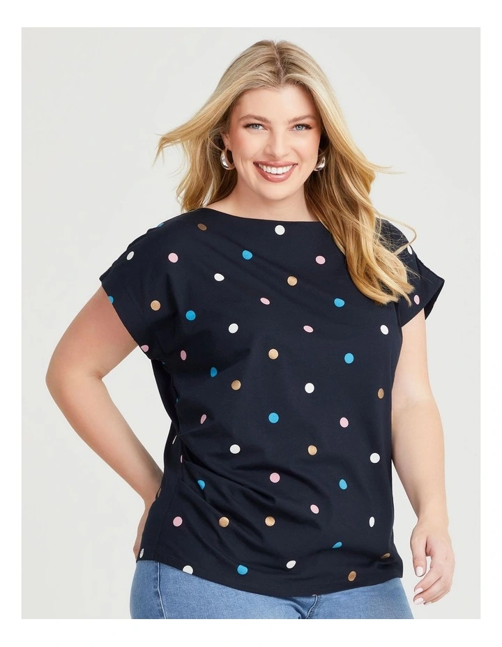 Cotton Drape Waist Spot Top in Multi image 1