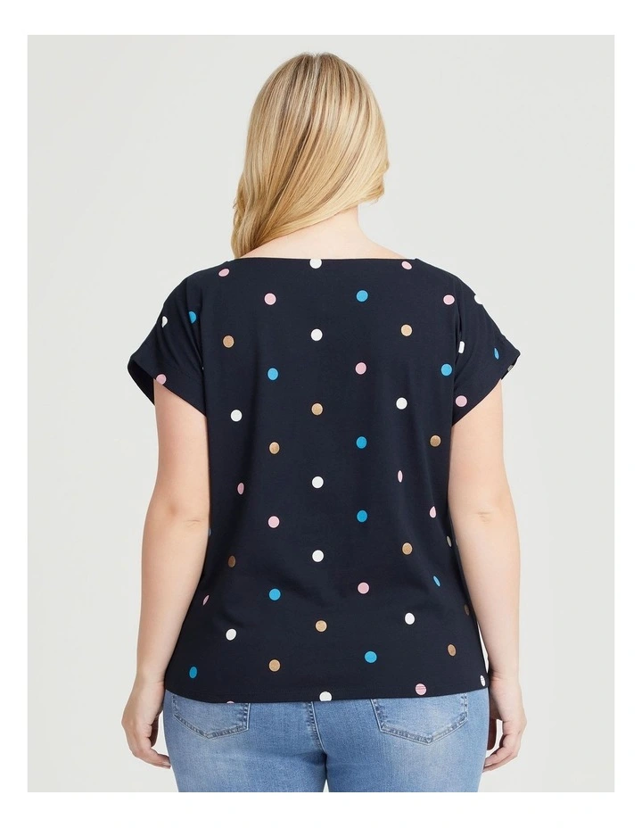 Cotton Drape Waist Spot Top in Multi image 2