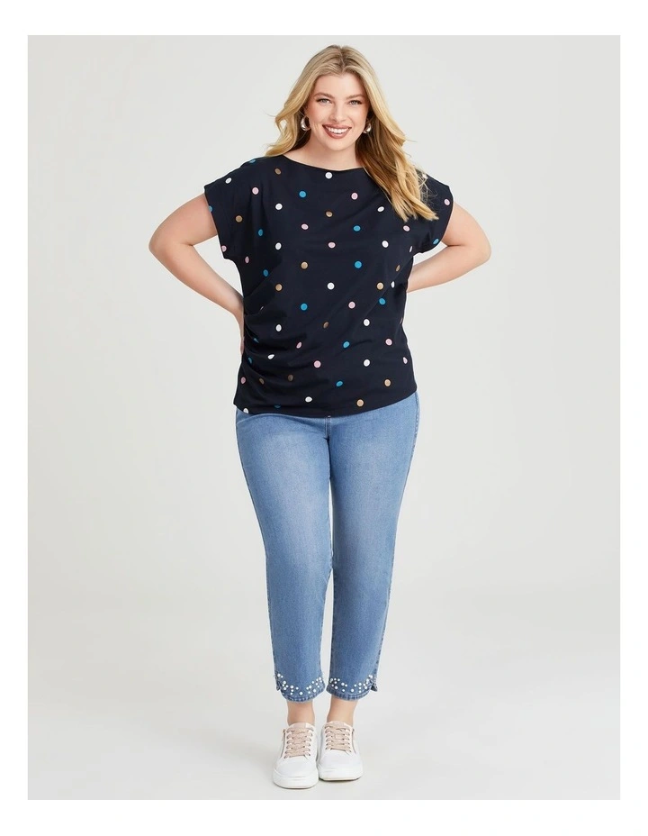 Cotton Drape Waist Spot Top in Multi image 3