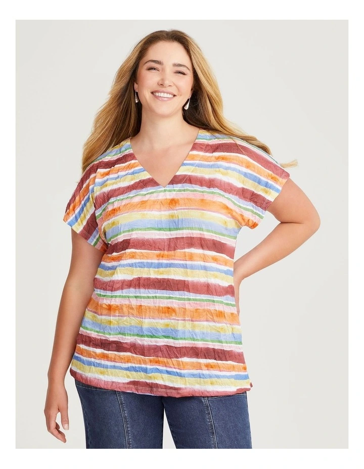 Sunset Watercolour Stripe Top in Print image 1