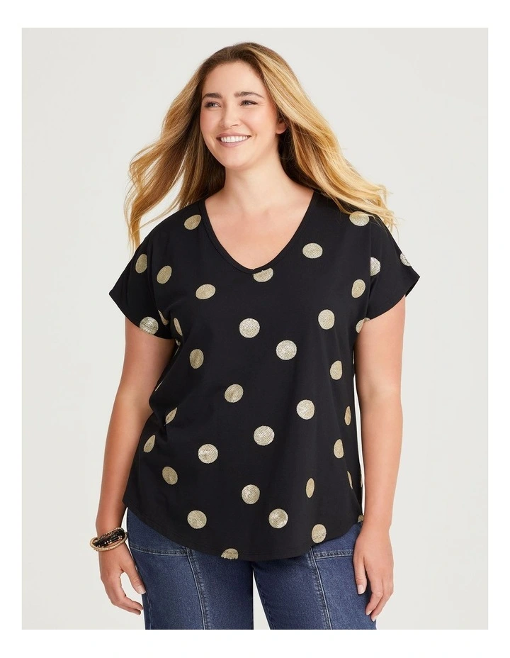 Cotton Sequin Spot T-shirt in Black image 1