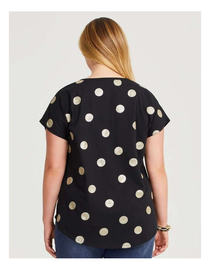 Cotton Sequin Spot T-shirt in Black image 2
