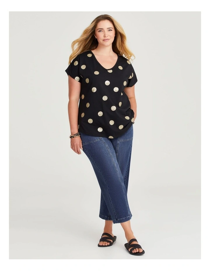 Cotton Sequin Spot T-shirt in Black image 3