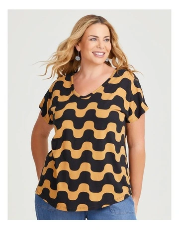 Cotton Abstract Waves T-shirt in Multi