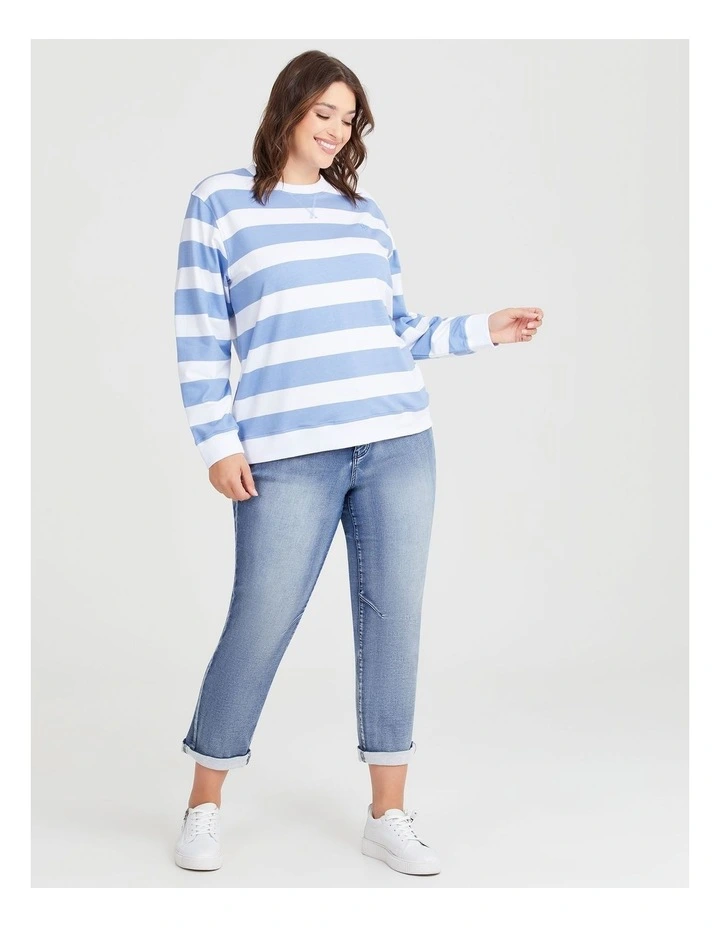 Cotton Logo Stripe Sweatshirt in Multi image 3