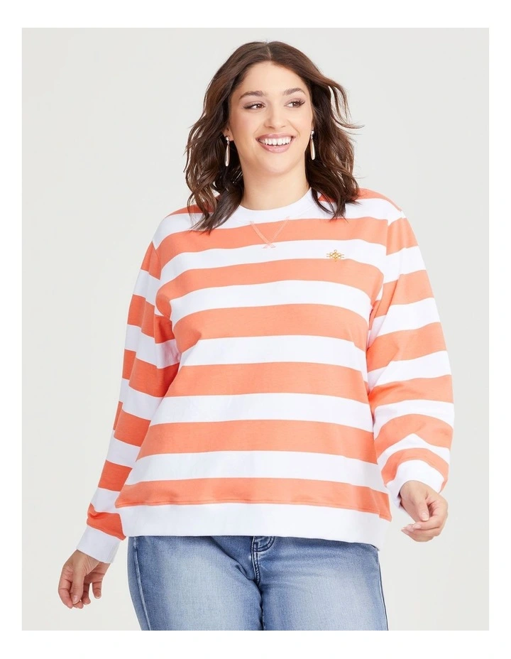 Cotton Logo Stripe Sweatshirt in Melon image 1
