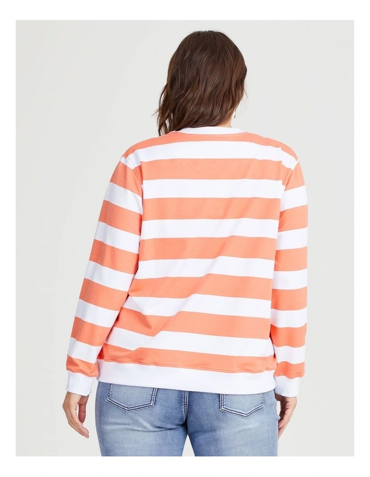 Cotton Logo Stripe Sweatshirt in Melon image 2