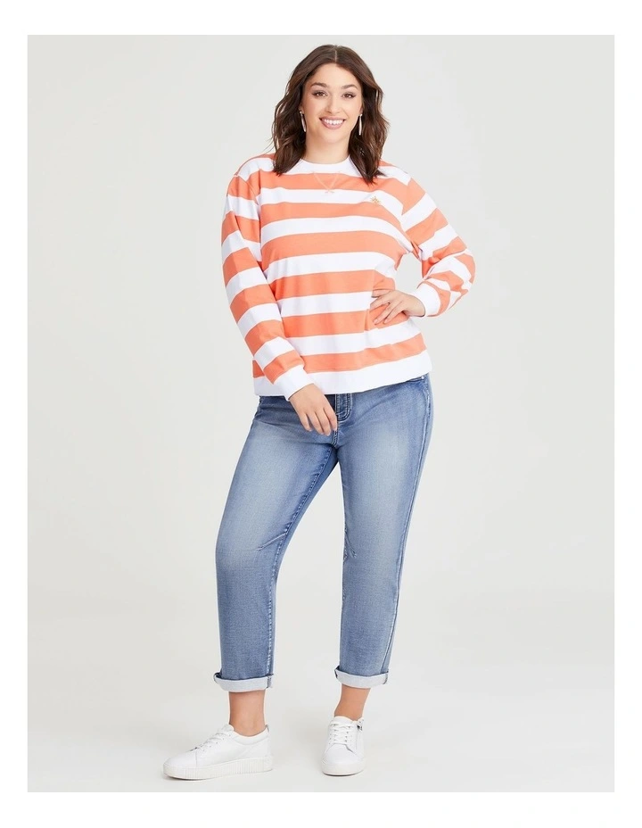 Cotton Logo Stripe Sweatshirt in Melon image 3