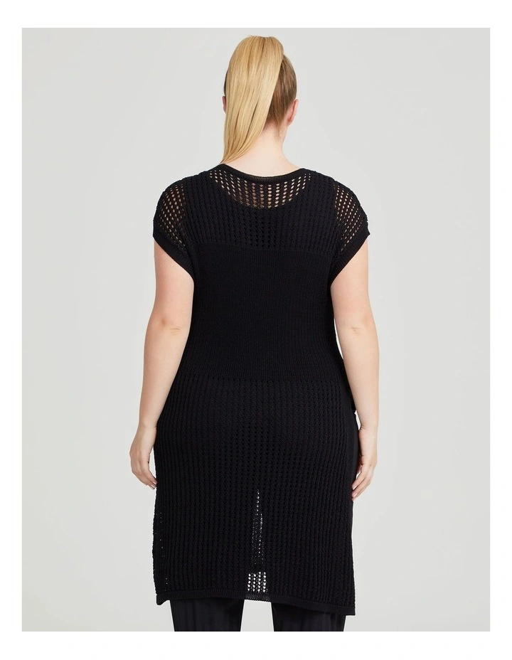 Pointelle and Rib Knit Tunic in Black image 2