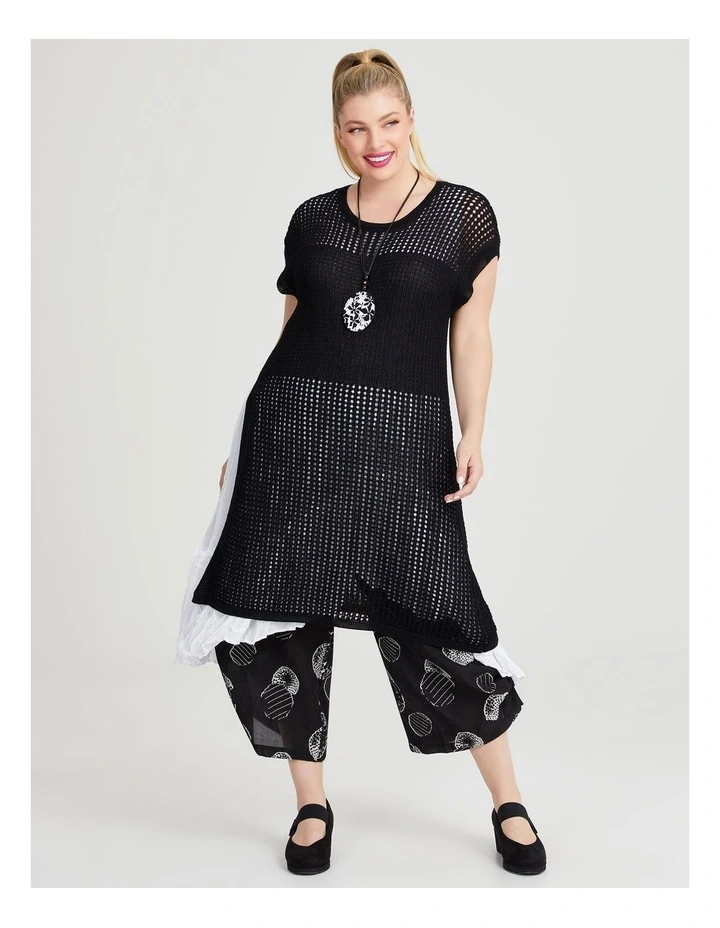 Pointelle and Rib Knit Tunic in Black image 3