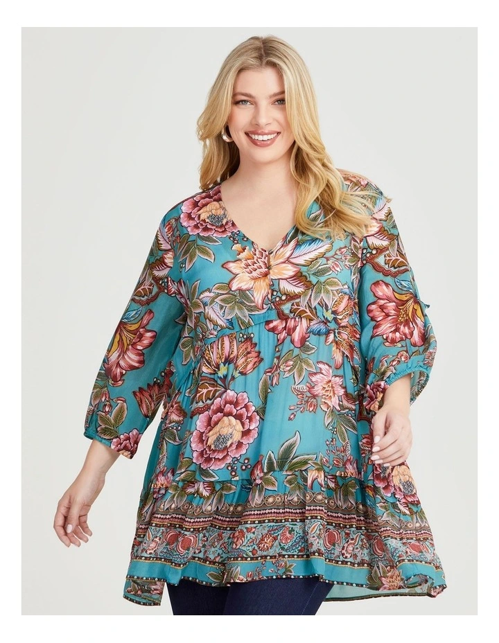 Natural Batik Floral Tunic in Multi image 1