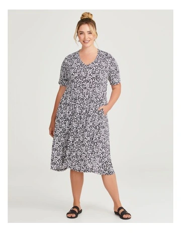 Puff Print Dress in Black Print