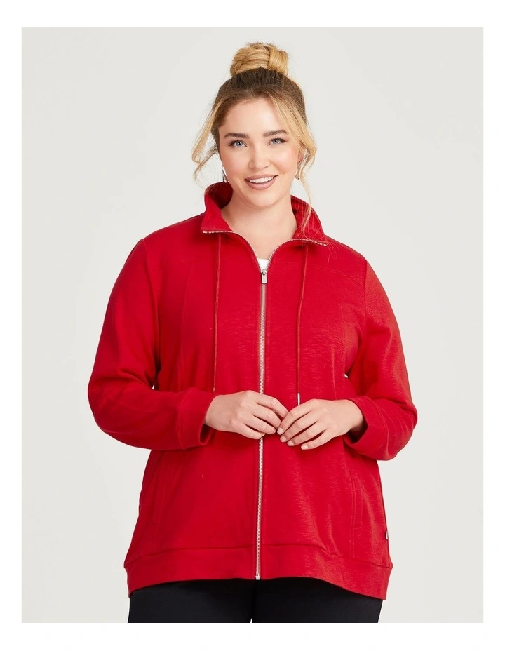 Funnel Neck Active Jacket in Ribbon Red image 3