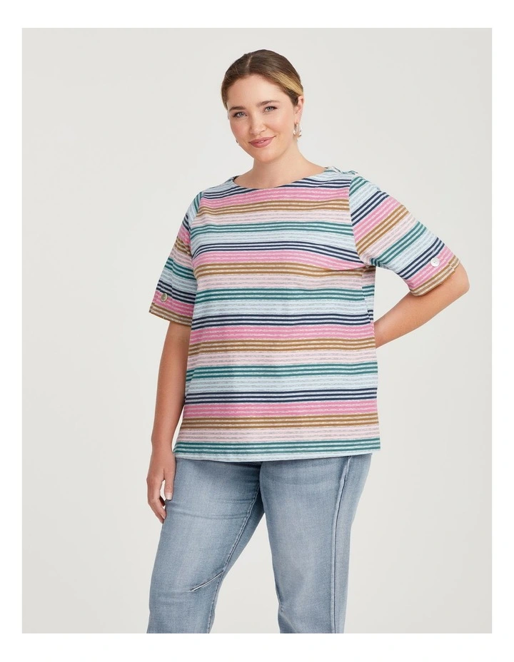 Cotton Stripe T-shirt in Multi Stripe image 1