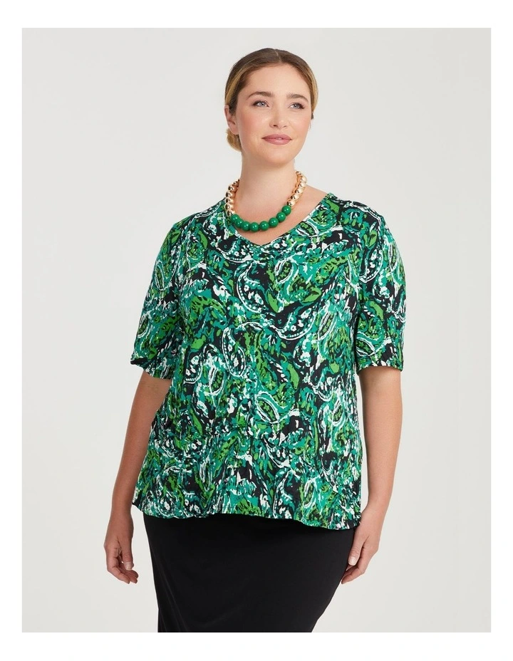 Crushed Print Top in Green Print image 1