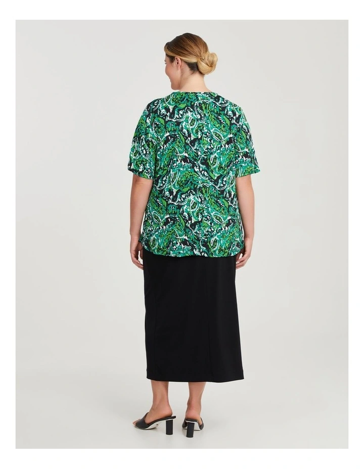 Crushed Print Top in Green Print image 2