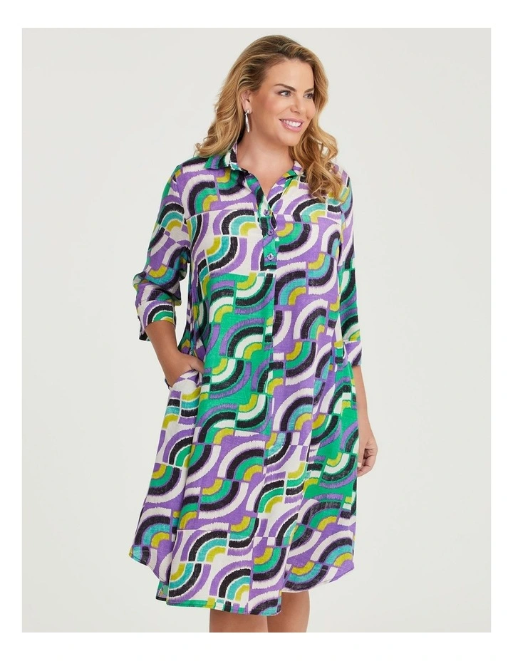 Revival Geo Natural Swing Dress in Print image 3