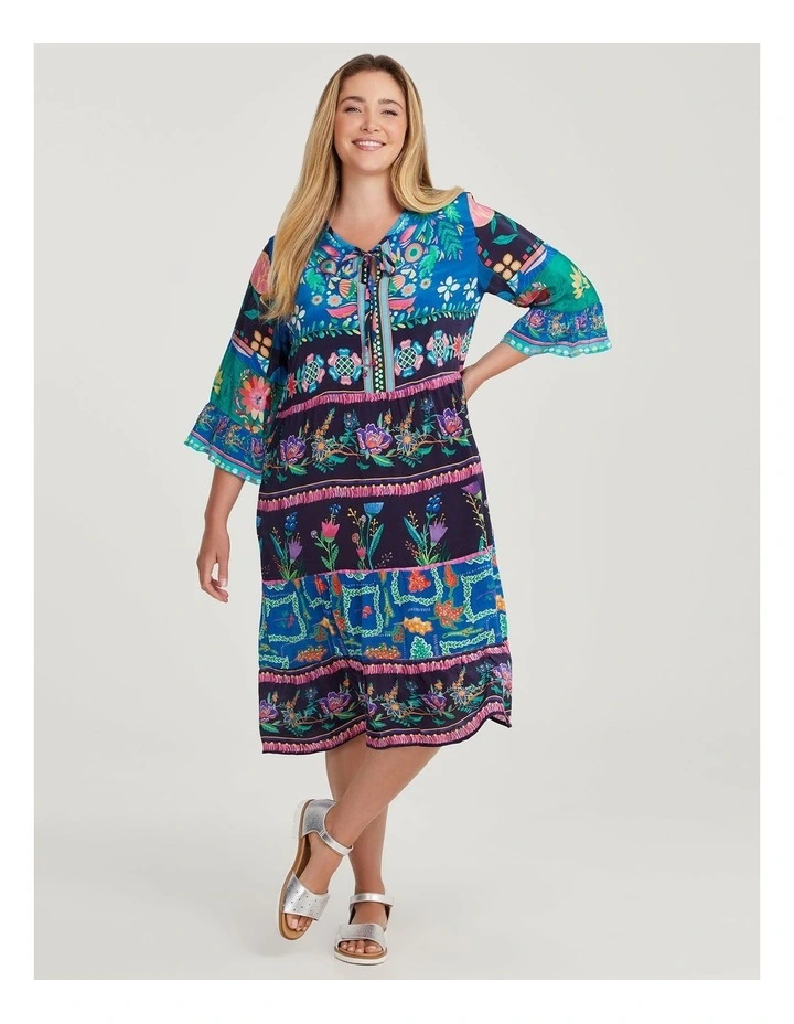 Natural Floral Tiered Dress in Multi image 1